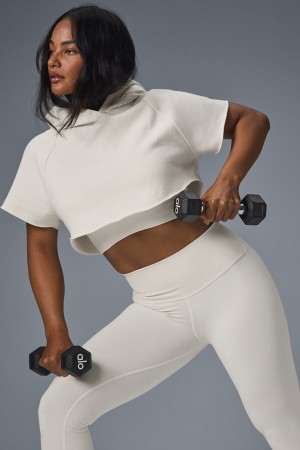 Alo Yoga Cropped In The Air Short Sleeve Mikina s Kapucnou Damske Biele | Alo Yoga Slovensko SK-QOBYJL513