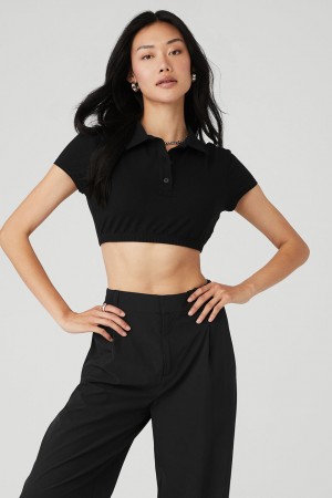 Alo Yoga Cropped Prestige Polo Topy Damske Čierne | Alo Yoga Slovensko SK-YTDLAX653
