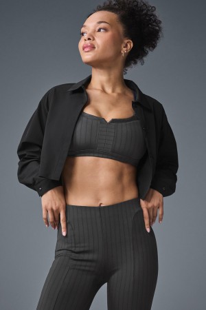 Alo Yoga Cropped Take Me Out Button Up Topy Damske Čierne | Alo Yoga Slovensko SK-NHVULD658