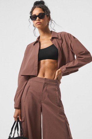 Alo Yoga Cropped Take Me Out Button Up Topy Damske Hnede | Alo Yoga Slovensko SK-KWATHJ078