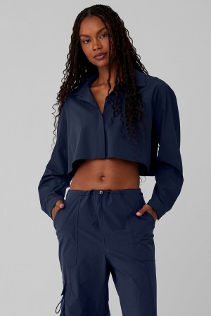 Alo Yoga Cropped Take Me Out Button Up Topy Damske Námornícka Modrá | Alo Yoga Slovensko SK-BXJZKU680