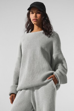 Alo Yoga Domain Rib Knit Crew Sveter Damske Siva | Alo Yoga Slovensko SK-EDMZTG489