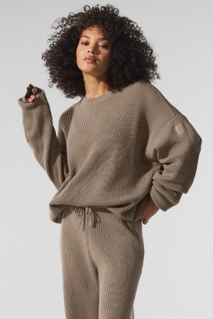 Alo Yoga Domain Rib Knit Crew Sveter Damske Gravel | Alo Yoga Slovensko SK-XSOHBQ426