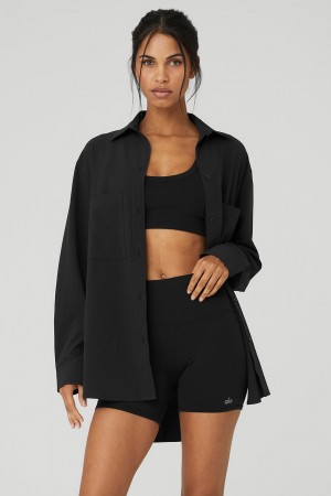 Alo Yoga Dreamscape Button Down Long Sleeve Topy Damske Čierne | Alo Yoga Slovensko SK-QWGXHS591