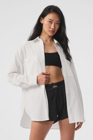 Alo Yoga Dreamscape Button Down Long Sleeve Topy Damske Biele | Alo Yoga Slovensko SK-LINBXZ624