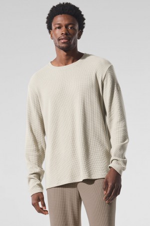 Alo Yoga Elevate Waffle Long Sleeve Crew Mikina Panske Béžové | Alo Yoga Slovensko SK-UERVXB563