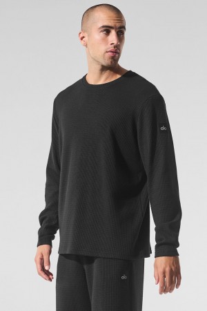 Alo Yoga Elevate Waffle Long Sleeve Crew Mikina Panske Čierne | Alo Yoga Slovensko SK-FCUJEI018