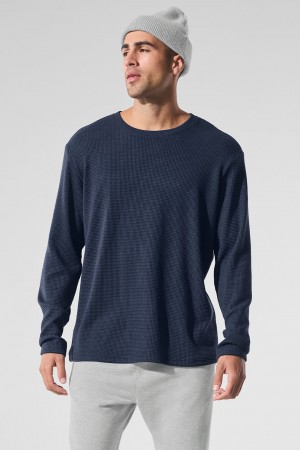 Alo Yoga Elevate Waffle Long Sleeve Crew Mikina Panske Námornícka Modrá | Alo Yoga Slovensko SK-RCBQEK593