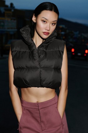 Alo Yoga Extreme Cropped Gold Rush Puffer Vesta Damske Čierne | Alo Yoga Slovensko SK-JEGHSB573