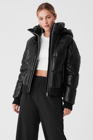 Alo Yoga Faux Leather Boss Puffer Bunda Damske Čierne | Alo Yoga Slovensko SK-WKZRVP360