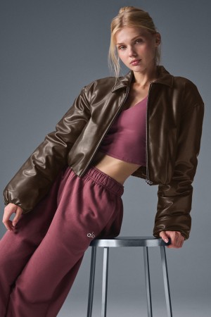 Alo Yoga Faux Leather Cropped Premier Bomber Bunda Damske Hnede | Alo Yoga Slovensko SK-IACXBY473