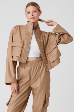 Alo Yoga Faux Leather Power Hour Bunda Damske Hnede | Alo Yoga Slovensko SK-NLVOZP287