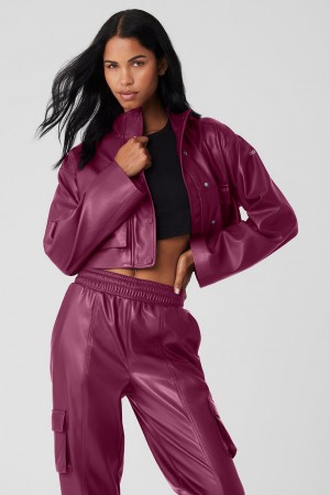 Alo Yoga Faux Leather Power Hour Bunda Damske Ruzove | Alo Yoga Slovensko SK-MZSWIG983
