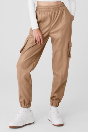 Alo Yoga Faux Leather Power Hour Jogger Nohavice Damske Hnede | Alo Yoga Slovensko SK-SAZOUH537