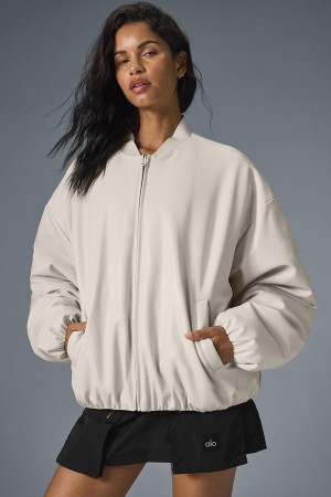 Alo Yoga Faux Leather Premier Bomber Bunda Damske Béžové | Alo Yoga Slovensko SK-HQUTCW981