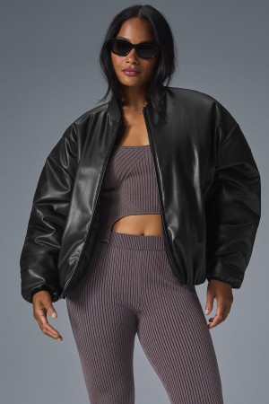 Alo Yoga Faux Leather Premier Bomber Bunda Damske Čierne | Alo Yoga Slovensko SK-EYMHIU529