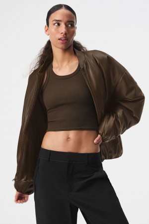 Alo Yoga Faux Leather Premier Bomber Bunda Damske Hnede | Alo Yoga Slovensko SK-NGFUQY018