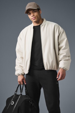 Alo Yoga Faux Leather Premier Bomber Bunda Panske Béžové | Alo Yoga Slovensko SK-JMCHEP675
