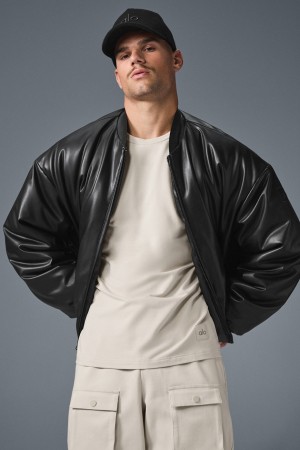Alo Yoga Faux Leather Premier Bomber Bunda Panske Čierne | Alo Yoga Slovensko SK-BVZYJO793