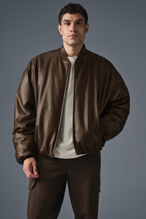 Alo Yoga Faux Leather Premier Bomber Bunda Panske Hnede | Alo Yoga Slovensko SK-EJIHYU690