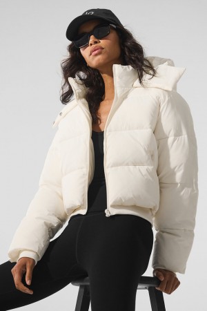 Alo Yoga Foxy Puffer Bunda Damske Biele | Alo Yoga Slovensko SK-MSOVBX619