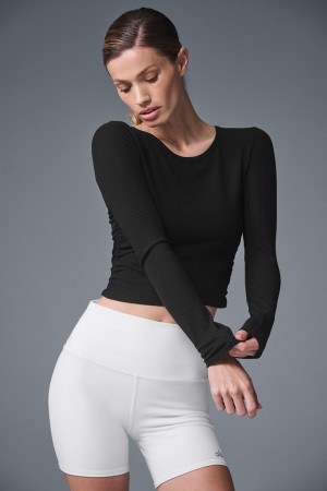 Alo Yoga Gather Long Sleeve Topy Damske Čierne | Alo Yoga Slovensko SK-BCKMND921