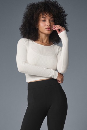 Alo Yoga Gather Long Sleeve Topy Damske Biele | Alo Yoga Slovensko SK-WFJDHP870