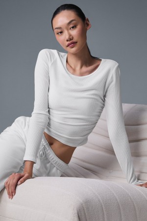Alo Yoga Gather Long Sleeve Topy Damske Biele | Alo Yoga Slovensko SK-PQSXWK279