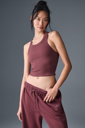 Alo Yoga Goddess Ribbed Go-To Tielko Damske Bordove | Alo Yoga Slovensko SK-UWEVYI318