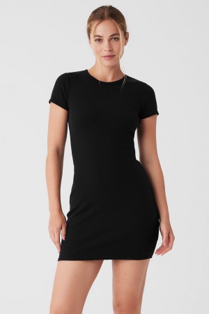 Alo Yoga Goddess Ribbed Short Sleeve Saty Damske Čierne | Alo Yoga Slovensko SK-YMZSOU781