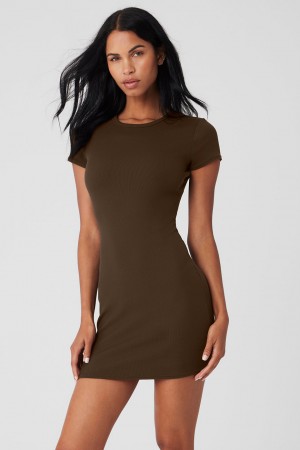 Alo Yoga Goddess Ribbed Short Sleeve Saty Damske Hnede | Alo Yoga Slovensko SK-ZWYNSR582