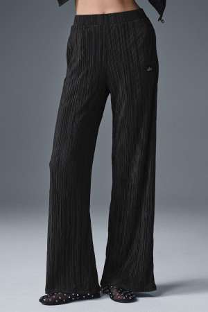 Alo Yoga High-Waist Micro Plisse Straight Leg Nohavice Damske Čierne | Alo Yoga Slovensko SK-RCPONS037