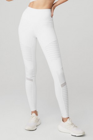 Alo Yoga High-Waist Moto Leginy Damske Biele Biele | Alo Yoga Slovensko SK-CWLIJR198