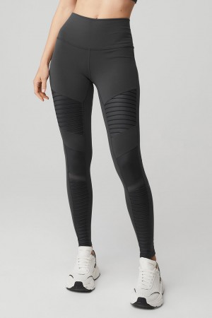 Alo Yoga High-Waist Moto Leginy Damske Tmavo Siva Tmavo Siva | Alo Yoga Slovensko SK-OIDXKW083