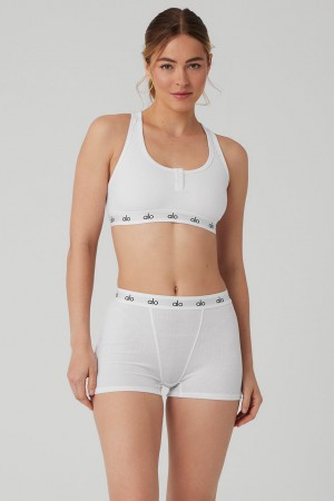 Alo Yoga Icon Ribbed Henley Podprsenka Damske Biele | Alo Yoga Slovensko SK-DEQPHO257