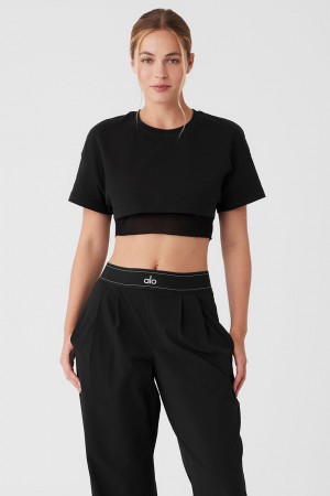 Alo Yoga Made You Look Cropped Short Sleeve Tricko Damske Čierne | Alo Yoga Slovensko SK-VNKTDP027