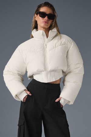 Alo Yoga Main Act Corset Puffer Bunda Damske Biele Biele | Alo Yoga Slovensko SK-QJLODP982