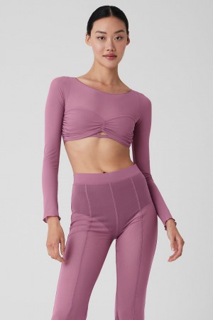 Alo Yoga Mesh Sheer Illusion Cropped Long Sleeve Topy Damske Nachový | Alo Yoga Slovensko SK-DKIPJF896