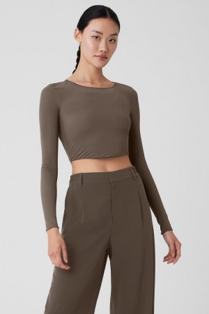 Alo Yoga Mesh Sheer Illusion Long Sleeve Topy Damske Olivovo Zelená | Alo Yoga Slovensko SK-NBHAKD940