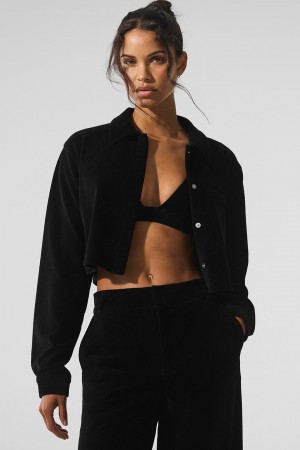 Alo Yoga Micro Corduroy Cropped Dreamer Button Down Topy Damske Čierne | Alo Yoga Slovensko SK-ZLTREU145