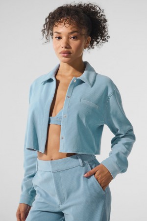 Alo Yoga Micro Corduroy Cropped Dreamer Button Down Topy Damske Modre | Alo Yoga Slovensko SK-RMAFBK840