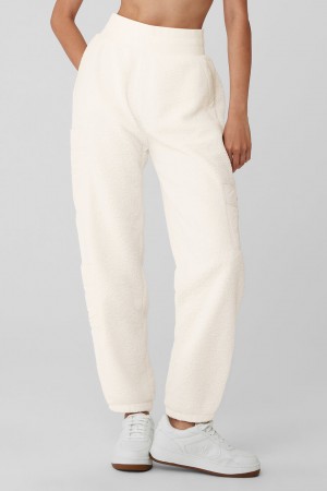 Alo Yoga Micro Sherpa High-Waist Solstice Teplakove Nohavice Damske Biele | Alo Yoga Slovensko SK-FGWNUV306
