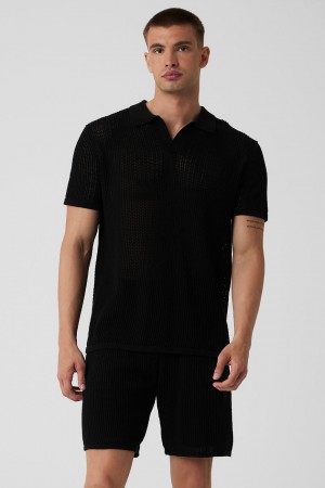 Alo Yoga Open-Knit Polokosela Panske Čierne | Alo Yoga Slovensko SK-ZGUTAM014