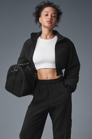 Alo Yoga Polar Fleece Cropped Wintry Mix Bunda Damske Čierne | Alo Yoga Slovensko SK-TFHQJK126