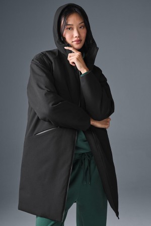 Alo Yoga Rain Or Shine Long Coat Puffer Bunda Damske Čierne | Alo Yoga Slovensko SK-ZRSAWD047