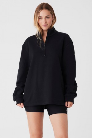 Alo Yoga Renown Heavy Weight 1/4 Zip Mikina Damske Čierne | Alo Yoga Slovensko SK-PJGFLI496