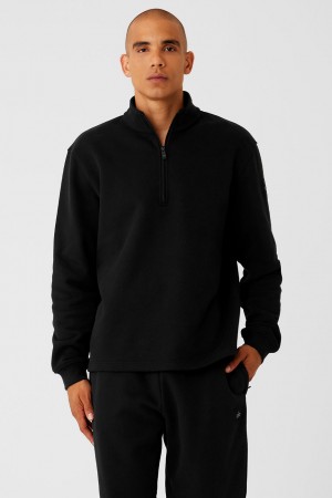 Alo Yoga Renown Heavy Weight 1/4 Zip Mikina Panske Čierne | Alo Yoga Slovensko SK-LDEUJX473