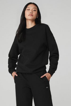 Alo Yoga Renown Heavy Weight Crew Neck Pulover Damske Čierne | Alo Yoga Slovensko SK-QDXOGA304