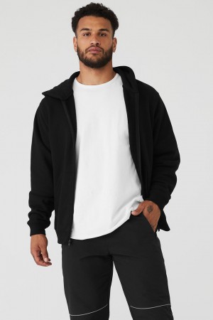 Alo Yoga Renown Heavy Weight Full Zip Mikina s Kapucnou Panske Čierne | Alo Yoga Slovensko SK-VOQKPW958