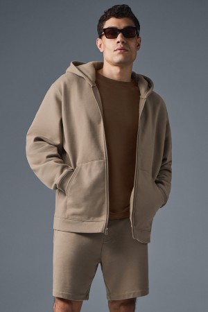 Alo Yoga Renown Heavy Weight Full Zip Mikina s Kapucnou Panske Gravel | Alo Yoga Slovensko SK-QWNJXE197